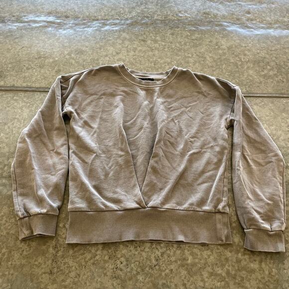 Lucky Brand Pleated Sweatshirt Womens Small Gray Cotton Front Pleat Minimalist - Picture 2 of 10